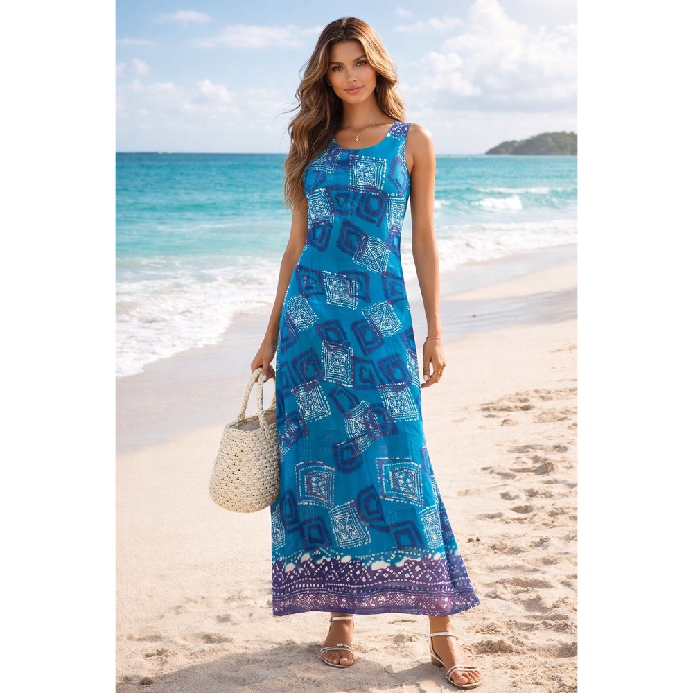 Trendy Looks Dress Womens Small Blue Geometric‎ Batik Boho Festival Whimsigoth